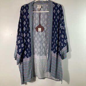 Womens Knox Rose Geometric Kimono Open Cover Cardigan Blue Cream XS/S NWT Rayon
